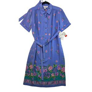 Vintage 80s Schrader Floral Shift Dress 16 Blue Romantic Granny Country Feminine